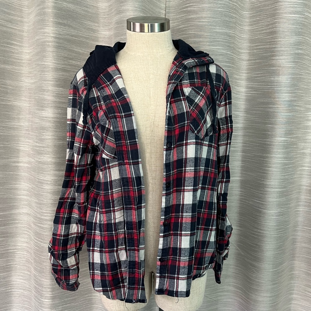 Love Notes- Navy blue, Pink, white hooded flannel